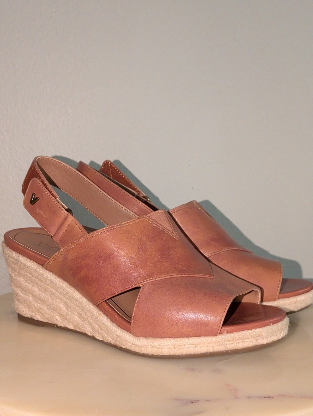NWOT Leather Espadrille Wedge Sandals